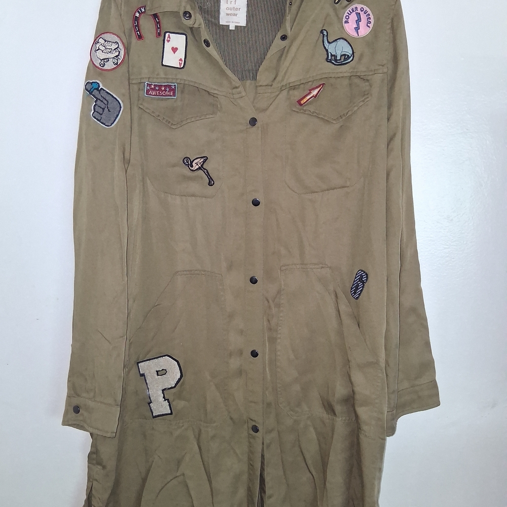 Zara Olive Utility Jacket with Fun Patches